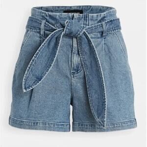 David Lerner Women's Blue Lexi Pleated Belted Denim Shorts Size 25